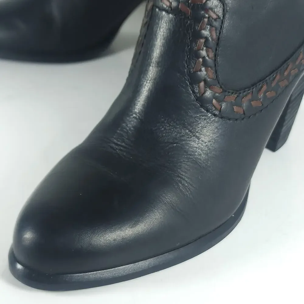UGG Women's Charlotte US8 Black Leather Wool Lined Heeled Ankle Booties Boots